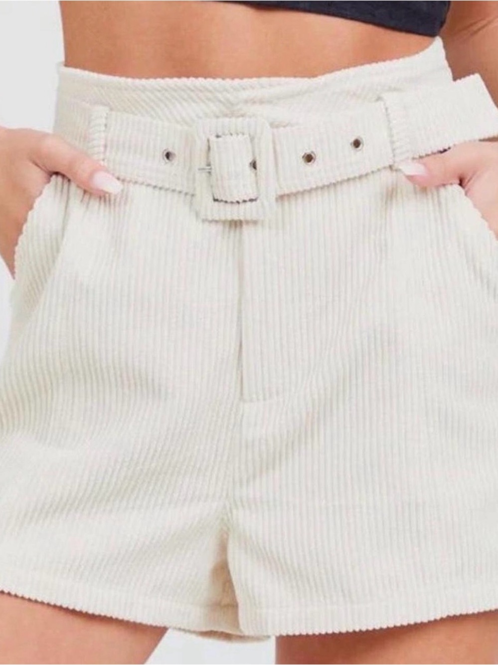 Altar’d State NWT High-Waist Cream Corduroy Belted Women's Shorts